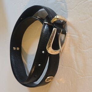 Mens Premium Black leather Silver emblem & buckle Golf Belt Vintage Sz.34